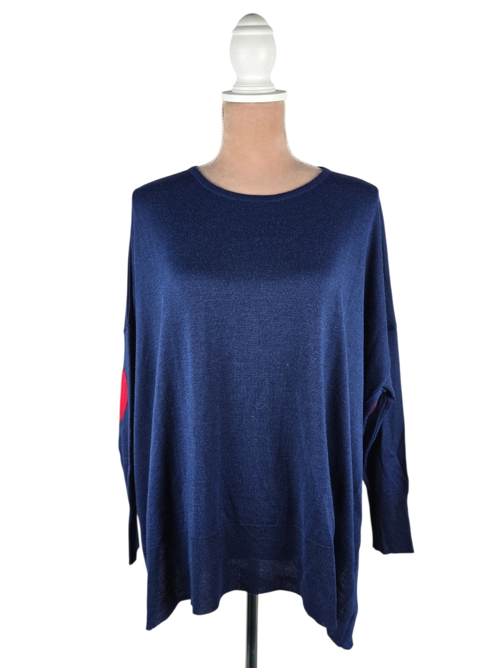 Mersea Amour Heart Patch Sweater Oversized Drop Shoulder Navy OS